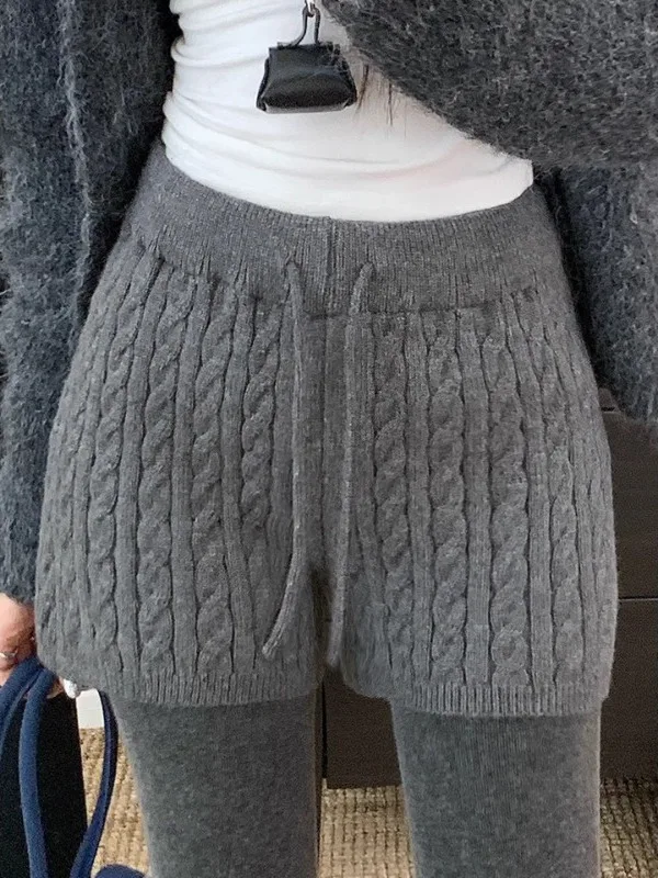 

Корейские утепленные вязаные шорты с высокой талией для женщин, зимние повседневные брюки из мягкой пряжи тауни, удобные для поездок на работу