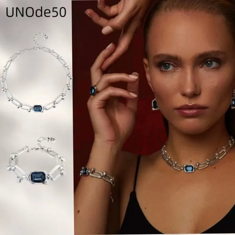 Spain UNOde50 ring ring ring blue crystal necklace bracelet nail shape European and American cross-border e-commerce jewelry