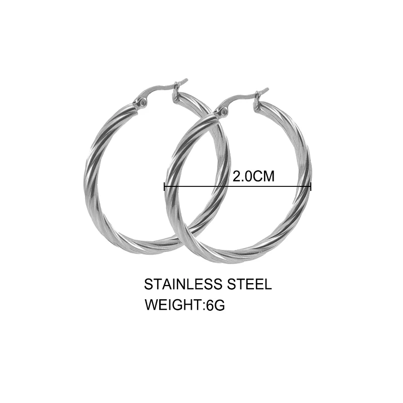 Klassische trendige gedrehte runde Creolen für Frauen Edelstahl 3 mm dicke Ohrschnalle Ohrringe Vintage-Schmuck Zubehör – Detail 11