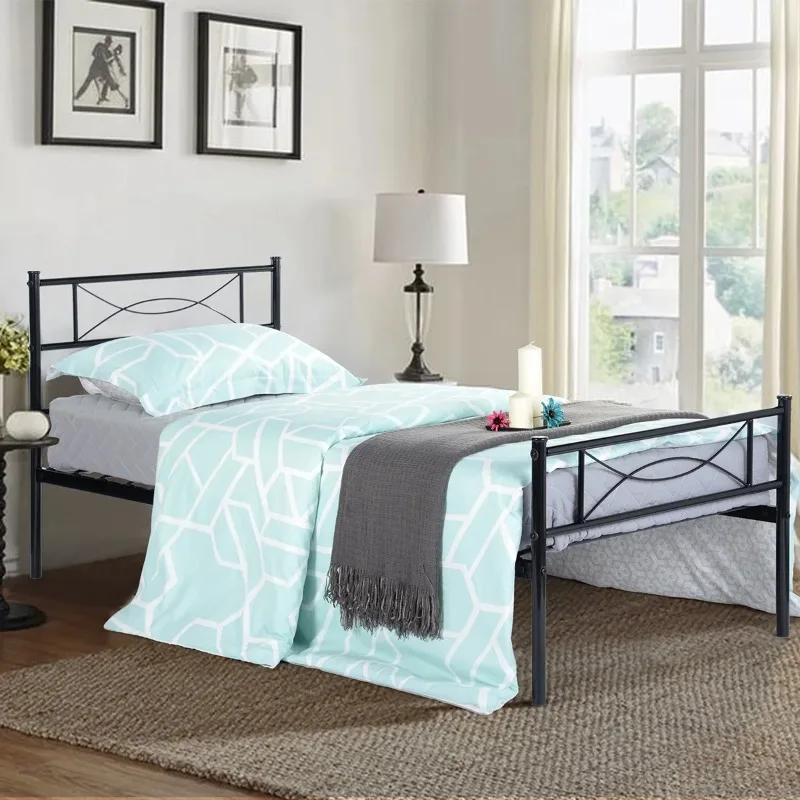 Twin Size Metal Bed with Screw Set and Instruction, Black