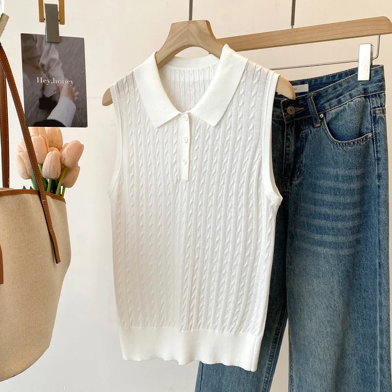 Dave&di 26 Summer New Collar Fried Dough Twists Sleeveless Top 60 Thread Count Cotton Knits Commuter Versatile Vest