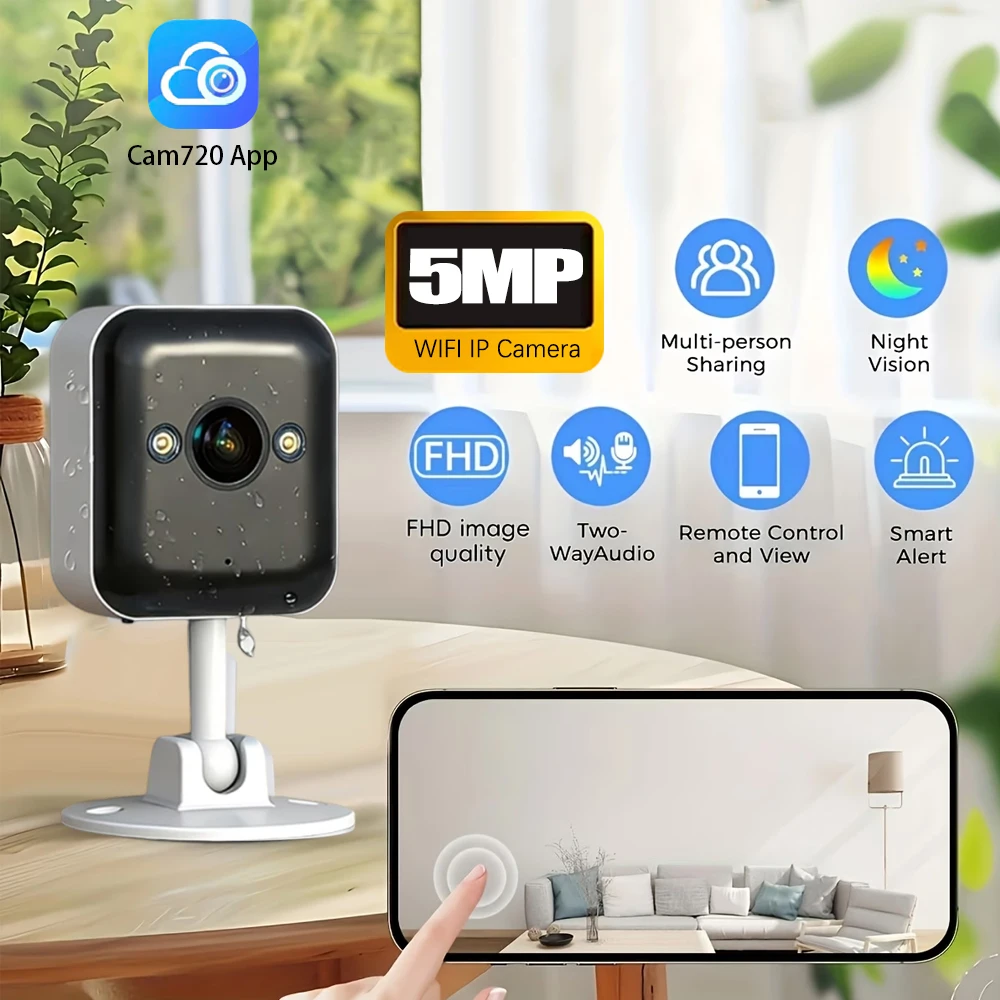 

Беспроводная домашняя камера Cam720 APP HD 5MP Mini 2.4G WiFi для помещений с функцией обнаружения человека, видеоняня, круглосуточная запись видео, CCTV
