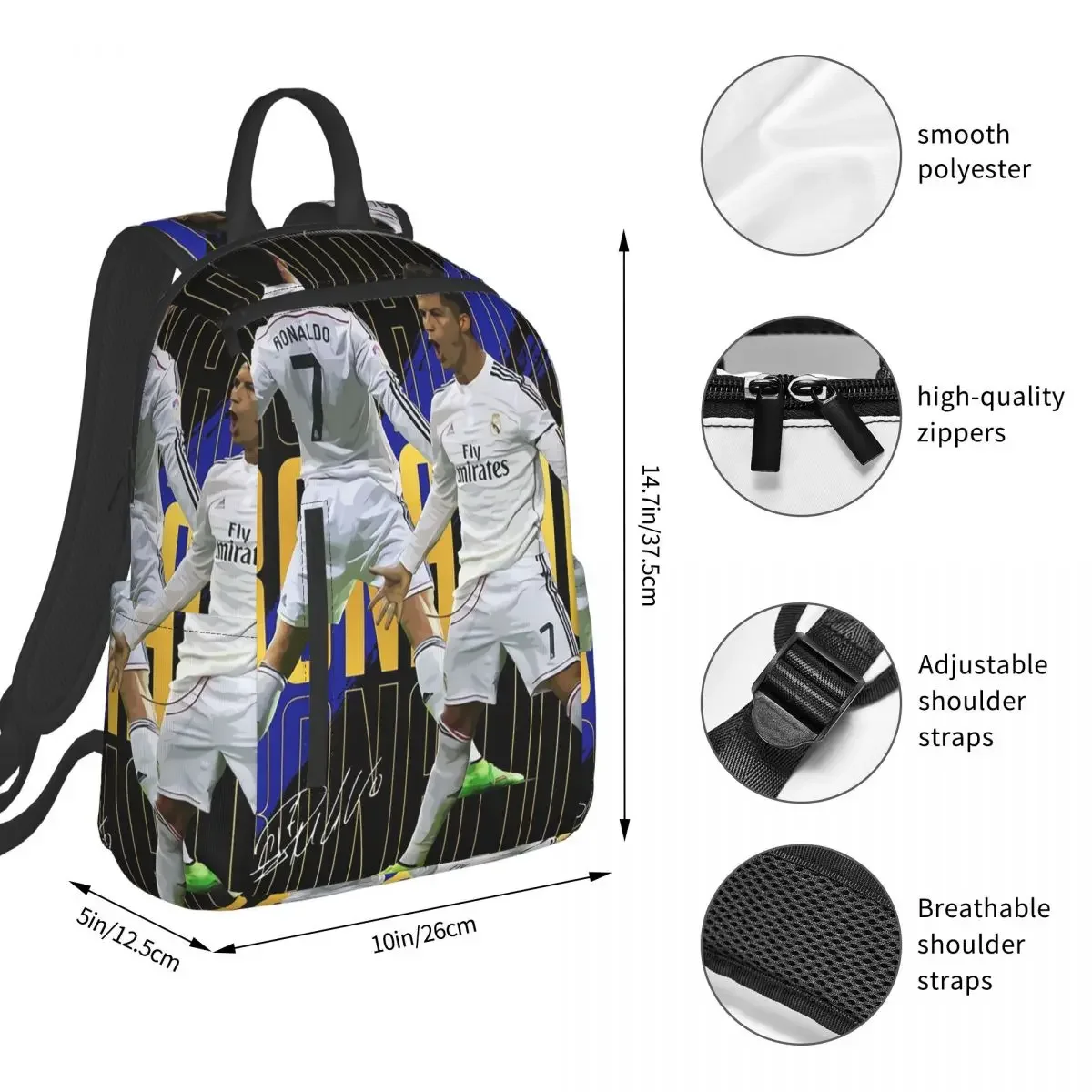 Cristiano Ronaldo Suuiii! Backpack Student BookBag Kids School Bag Laptop Shoulder Bags Boys Girls