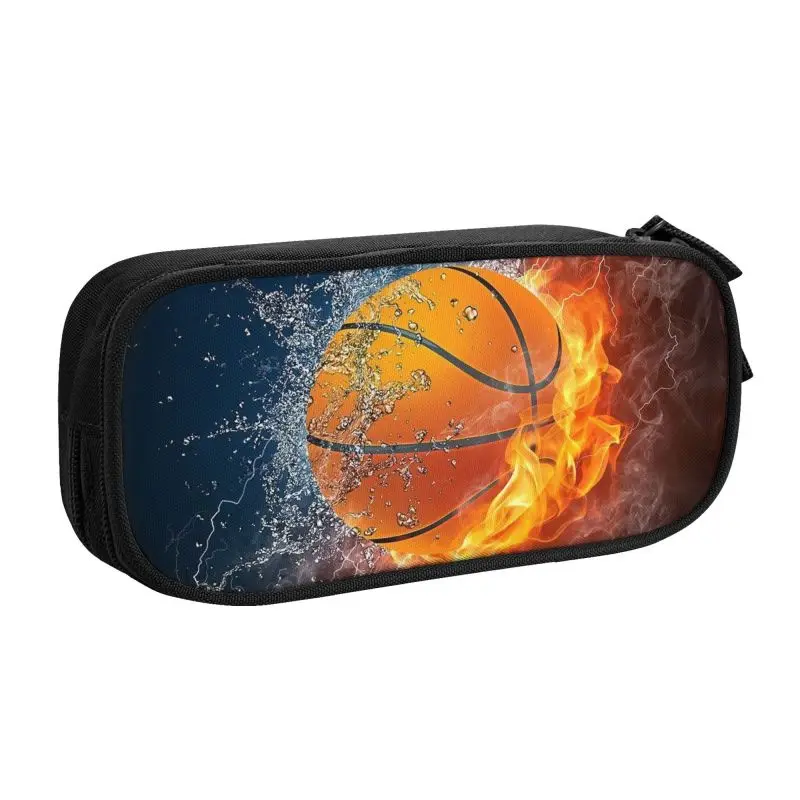 Basketball Ice And Fire Kawaii Pencil Cases Girls Boys Large Capacity Sport Player Pencil Bag Pouch Students Stationery