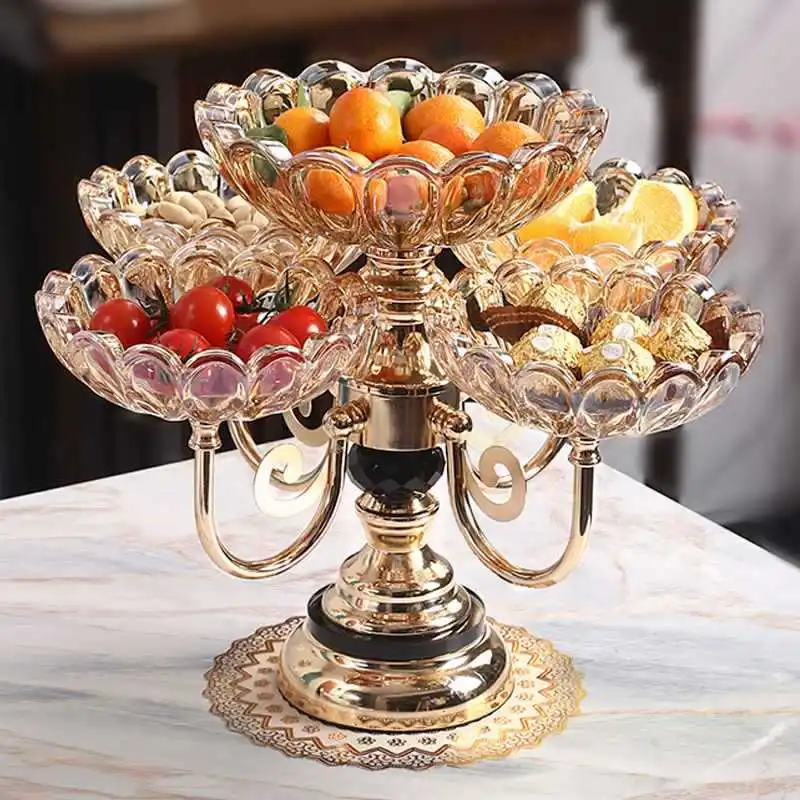 

Living Room Household Multi-layer European Style Rotating Fruit Tray Creative Light Luxury Snack Candy Plate Dessert Plate
