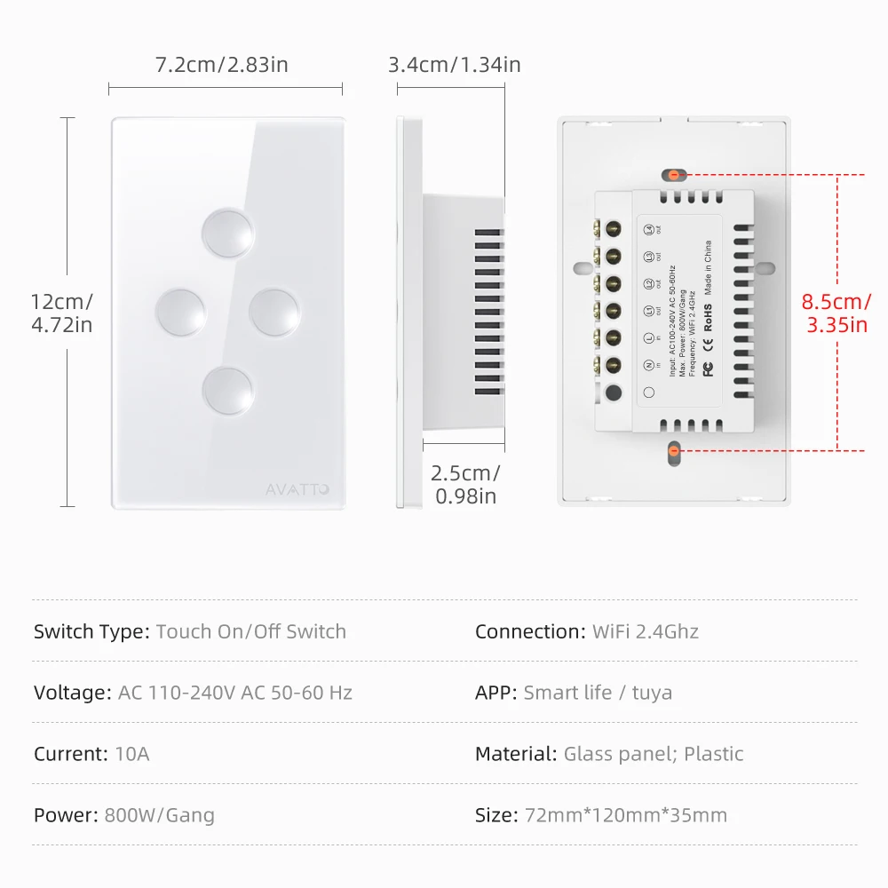 AVATTO Tuya WiFi 1/2/3/4 Gang Smart Touch Light Switch，Grooved Button Switch Wireless Remote Works With Alexa,Google Home