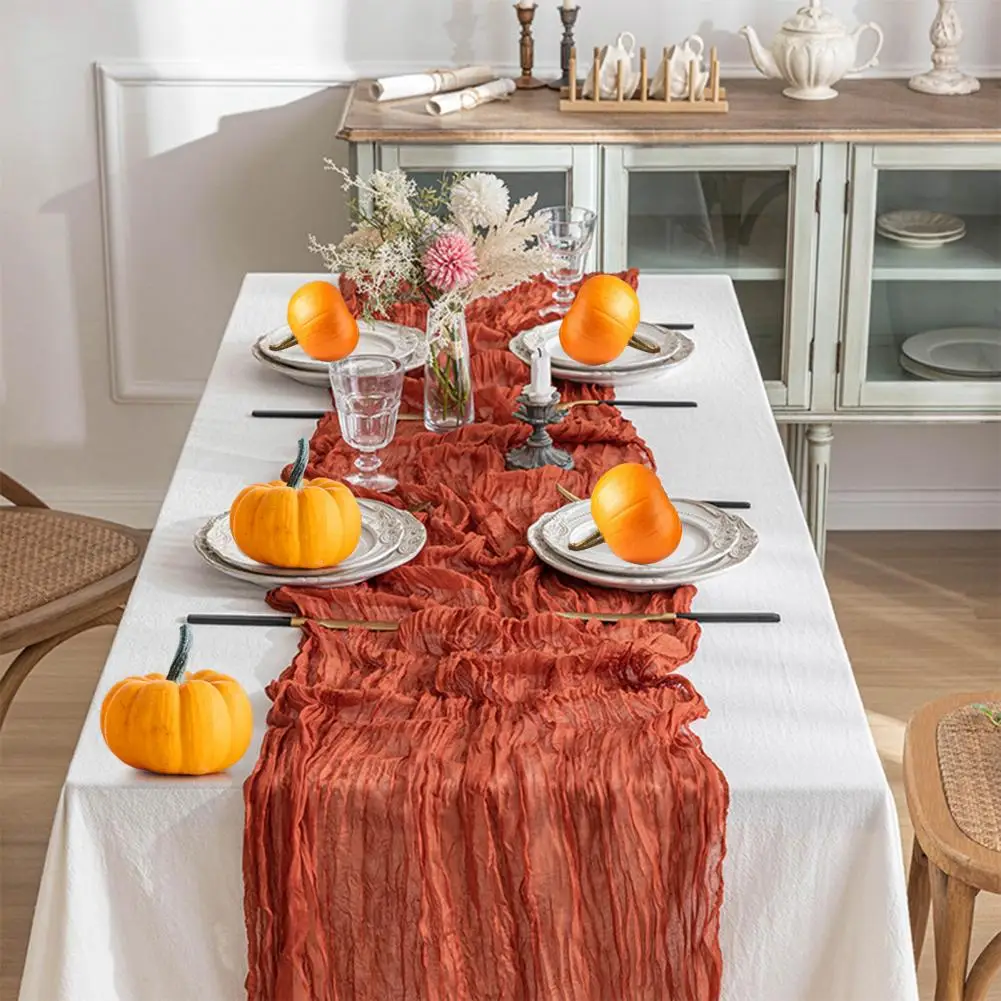 

Thanksgiving Party Table Runner Gauze Bohemian Style Pleated Reusable Table Banquet Table Cloth Home Decoration