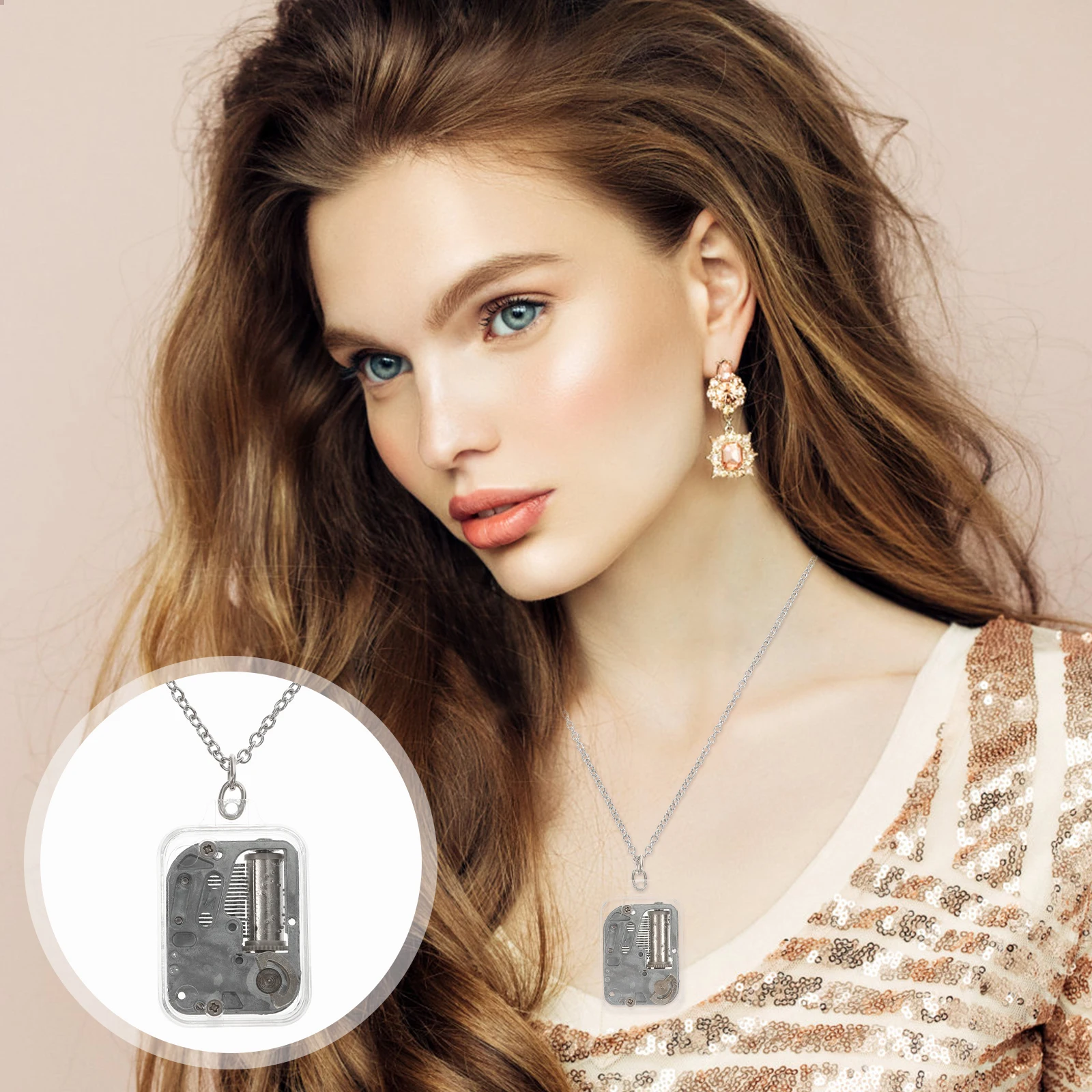

Music Box Necklace Mini Acrylic Metal Pendant Simple Chic Decorative Gift For Women Birthday Holiday Jewelry