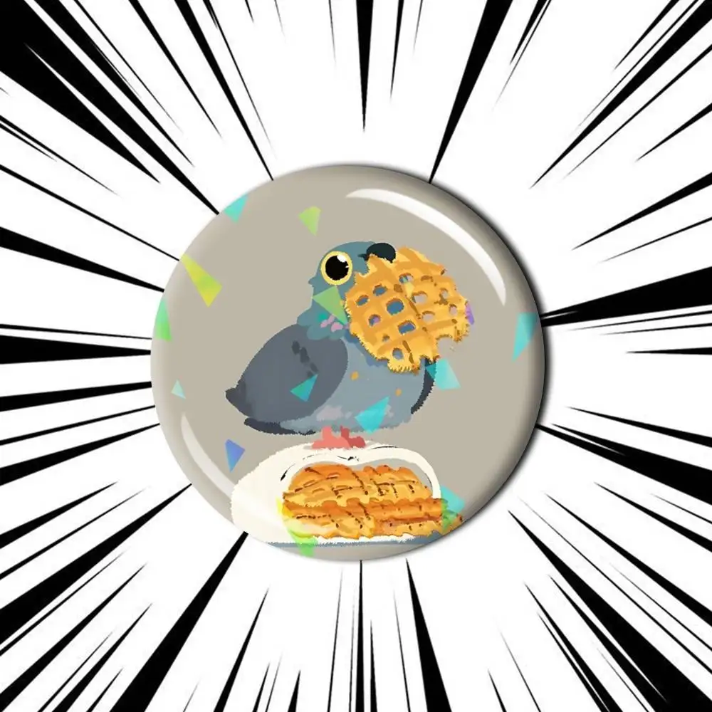 Crossiant Pigeon MemeS  Customizable Round Brooch Pins, Personalized Badges With Broken Glass Design Fashion Accessory