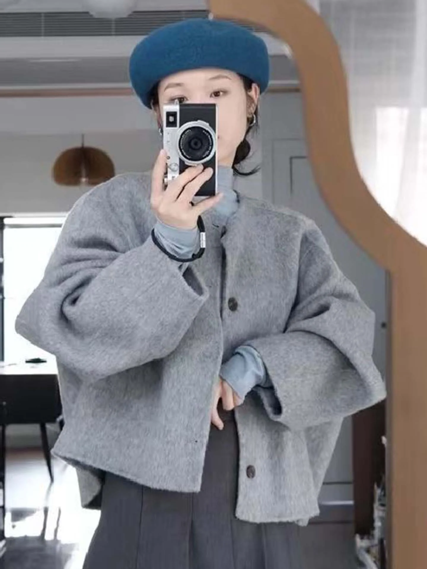 

Женское шерстяное пальто Ele ey: свободный крой, в корейском стиле, для невысоких, модная верхняя одежда с пуговицами, длинный рукав