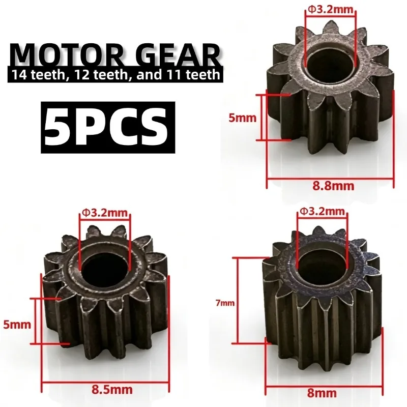 5PCS 11 12 14 Tooth Gear for 550 Motor 21V, Replacement Pinion for Lithium Drill, Electric Power Tool Accessory