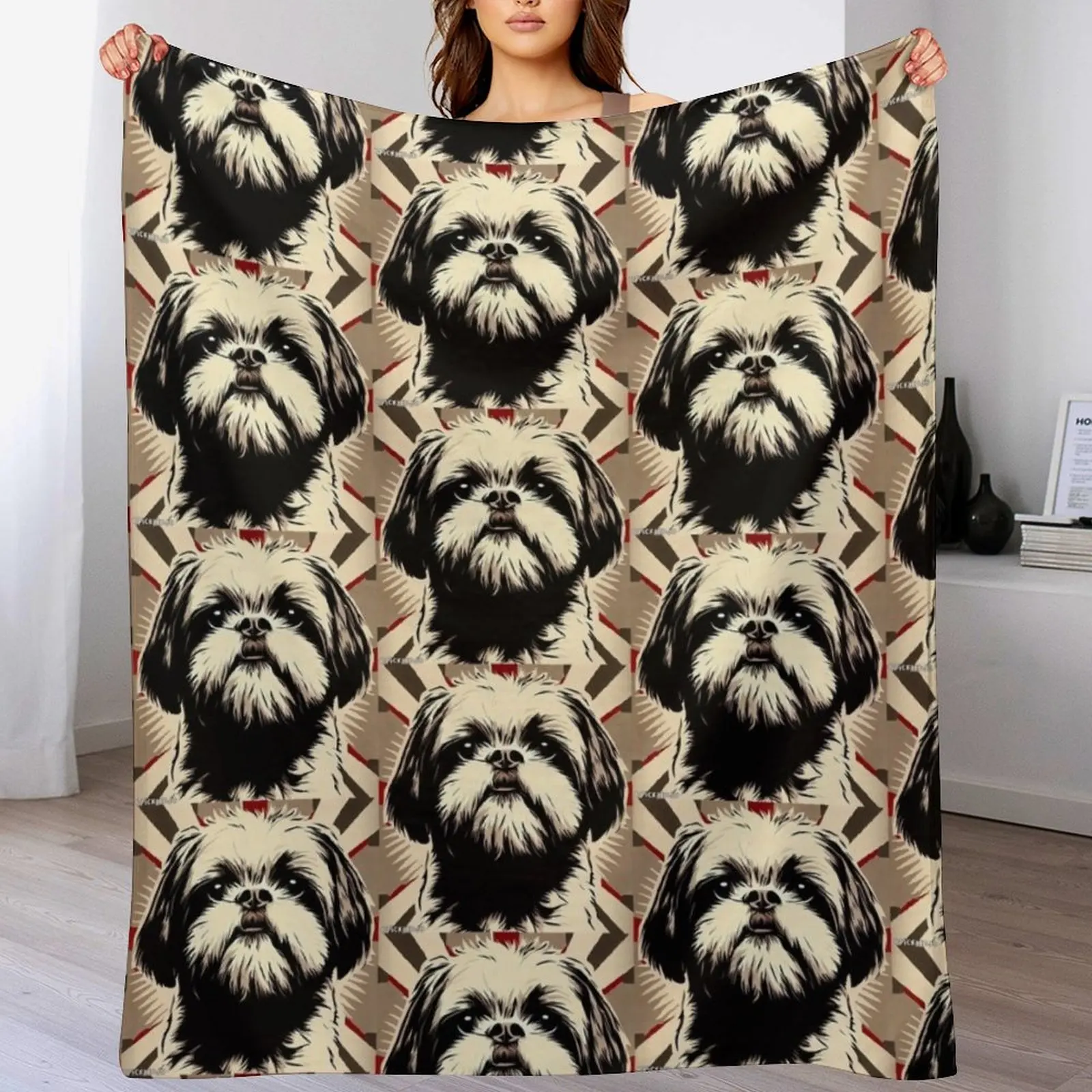 

Shih Tzu Pop Art Throw Blanket Soft Solid Color Blanket for Couch Bed