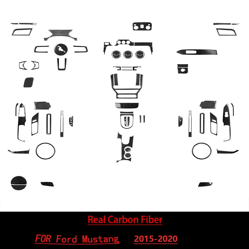 For Ford Mustang 2015-2020 Car Complete set Frame Trim Real Soft Carbon Fiber Interior Accessories Decoration Stickers