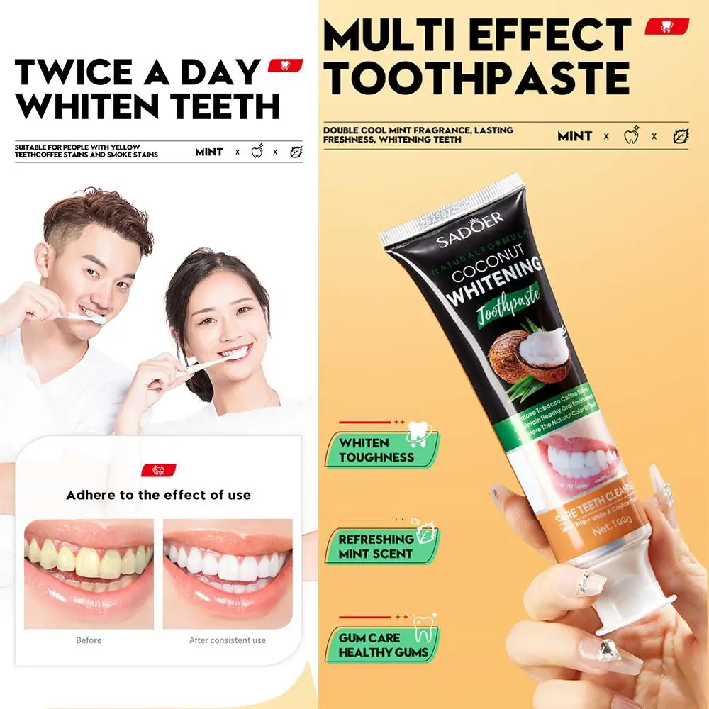 Coconut Oil Toothpaste Vitamin C Whitening Toothpaste Brighten Removes Stains Freshen Breath Maintain Oral Health Dental Cream