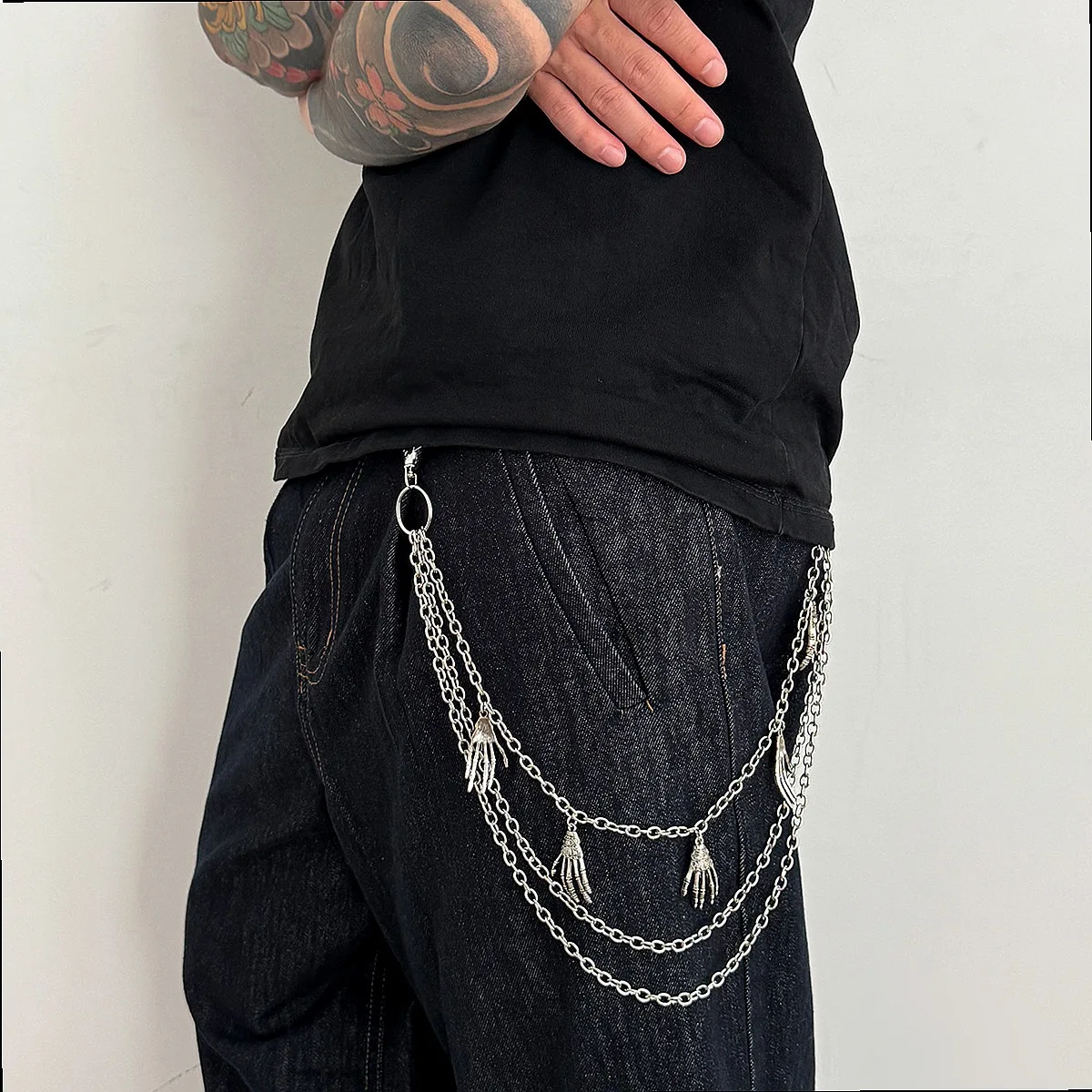 Halloween Skull Hand Pendant Pants Chain Men Hip Hop Punk Metal Belt Layered Waist Chain Gothic Accessory