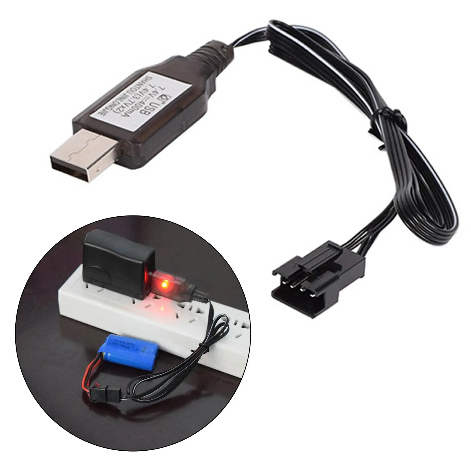 Câble de charge USB 7.4V, protection contre les courts-circuits, 4 broches, batterie LI Fuchsia, DC 5V