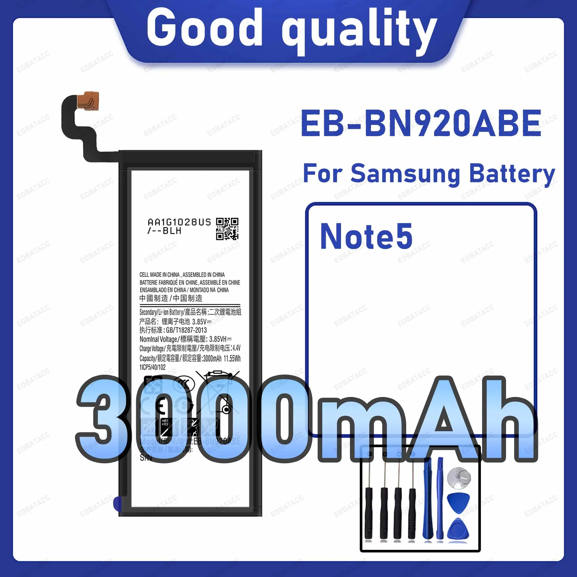 

3000mAh EB-BN920ABE Replacement Battery for Samsung Galaxy Note 5 with Repair Tools Kit