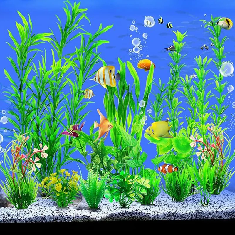 10 Stück/Set Aquarium-Pflanzen Ornamente Grünes Kunststoff-Simulationsgras Künstliches Wasserpflanzen-Dekor für Fischbecken DIY-Zubehör – Detail 7