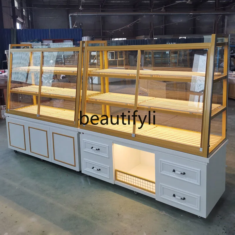 Egg pastry shop baking fried goods drawer wrought iron solid wood middle island cabinet model cabinet