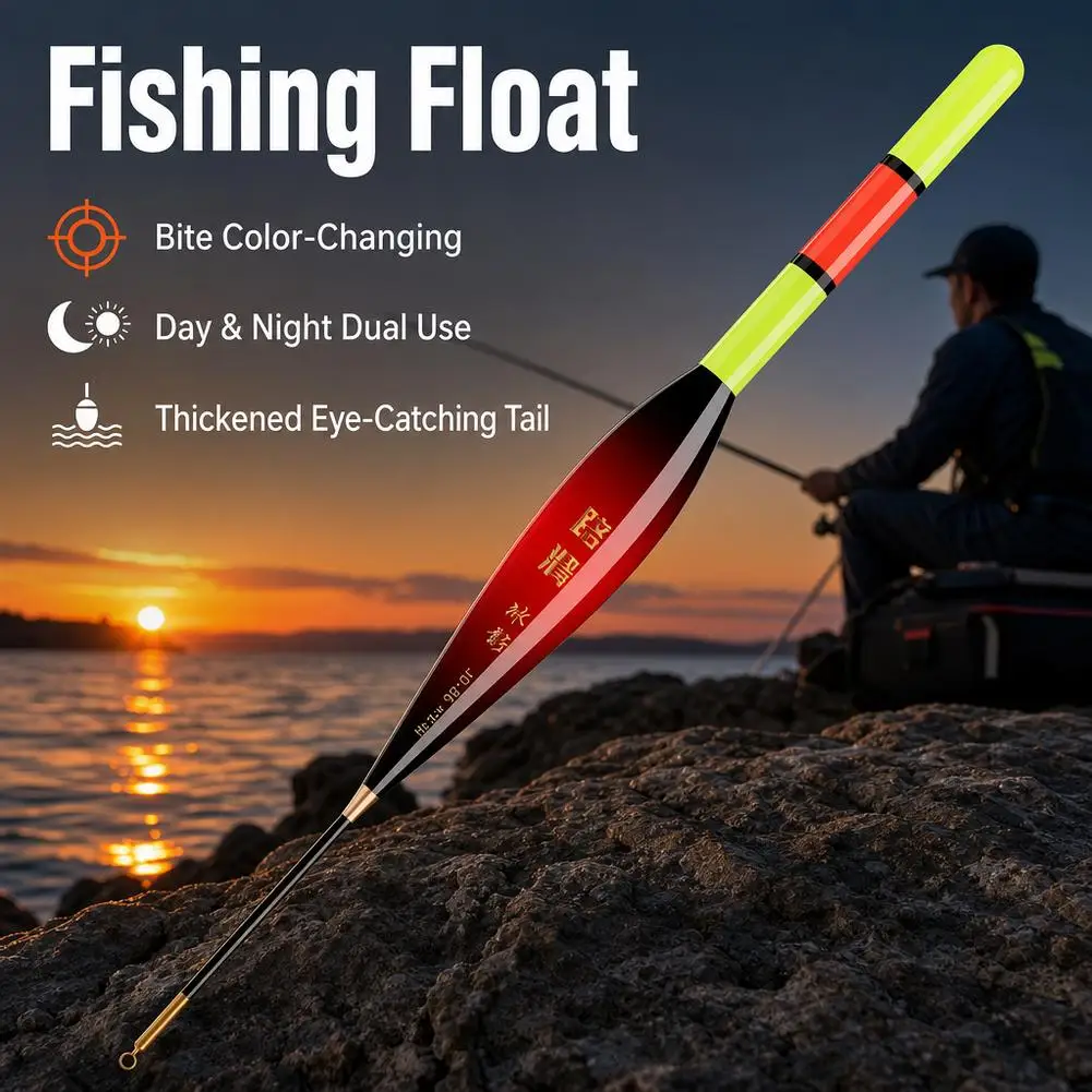 Sliding Glow Float Bold and Eye-catching Bite-Color Changing Day-Night Dual-Use Fishing Float For Lure Fishing