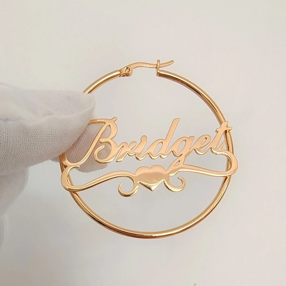 Haiyufly Personalized Custom Name Earring for Women Girls Heart Hoop Earrings Stainless Steel Mother Kids Christmas Jewelry Gift
