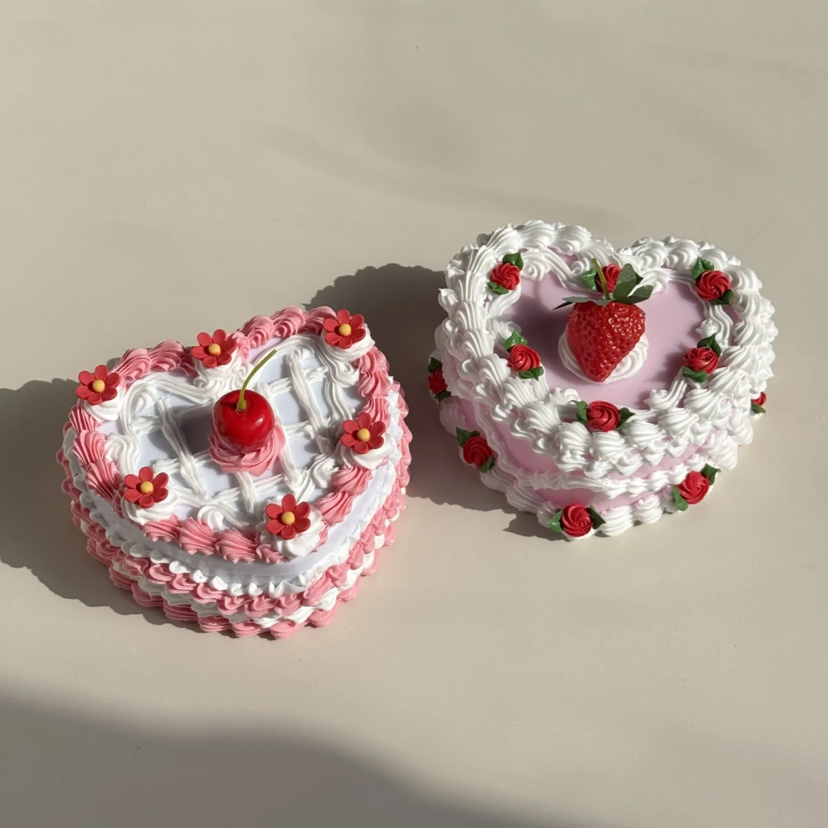 1PCS Kirsche Herz Lagerung Box DIY Doppel Schicht Candy Box mit Spiegel Mädchen Geschenk Box Tragbare Spiegel Make-Up organizer