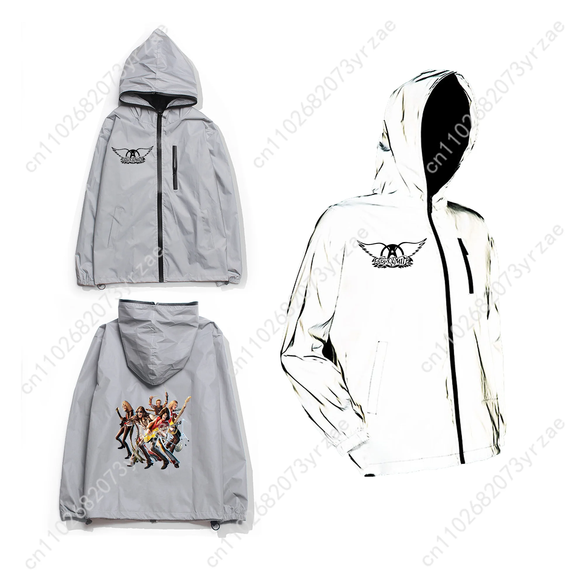 Aerosmith Reflective Jacket Men Women Youth Coat Zipper Hooded Sweatshirt Cycling Hiking Fashion Casual Windbreaker Custom Tops