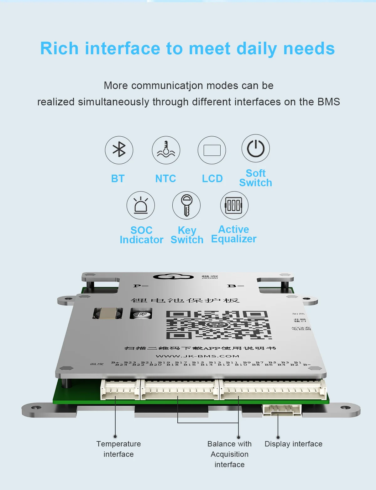 JKBMS BD6A24S12PD 120AH 8S 10S 12S 13S 14S 15S 16S 20S 21S 24S mit Smart Active Balance Board Li-Ion Lifepo4 120ah Lto Batterie – Detail 6