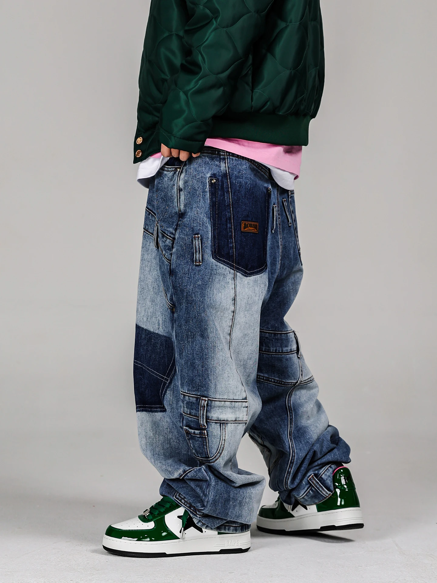 

ACUSA JEANS Deconstructed Patchwork Washed out Denim Long Pants Millennium Retro American Streetwear plus Size Low Waist