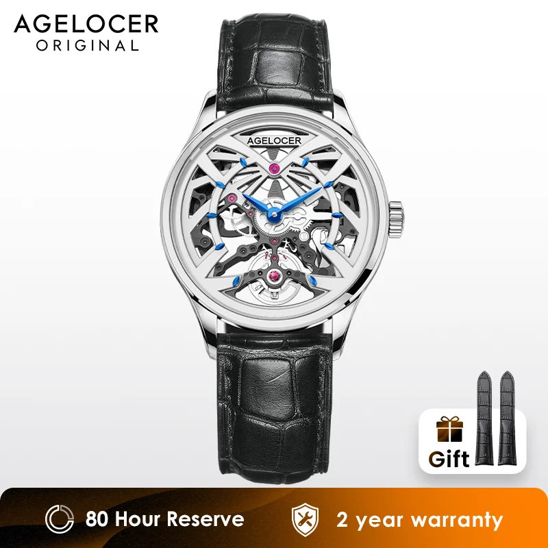 AGELOCER Original Schwarzwald Watch Women\'s Business Luxury Watch Skeleton Automatic Mechanical Watch Birthday Gift for Women