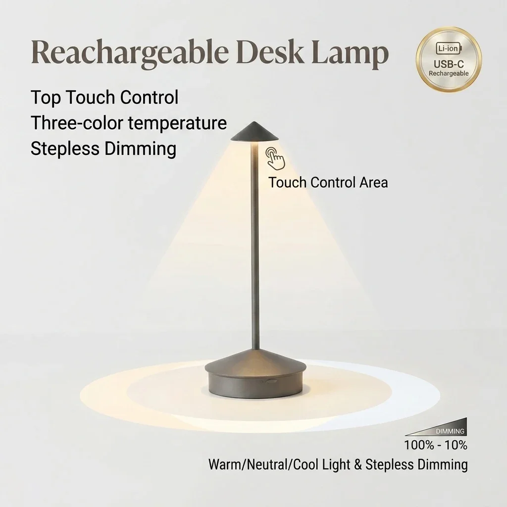 GGbingo Rechargeable Table Lamp Creative Dining Touch Led Hotel Bar Coffee Table Lamp  Decorative Type-C Desk Lamp