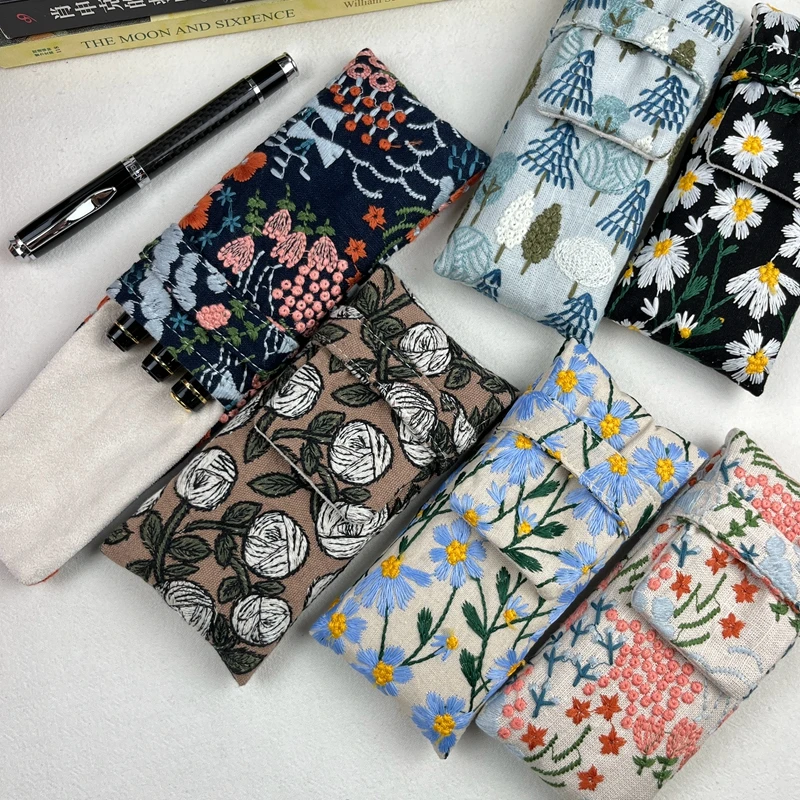 Five-pack Fountain Pen Bag Embroidery Pen Bag Portable Cloth Storage High-quality Handmade Stationery Bag Cute Korean Stationery