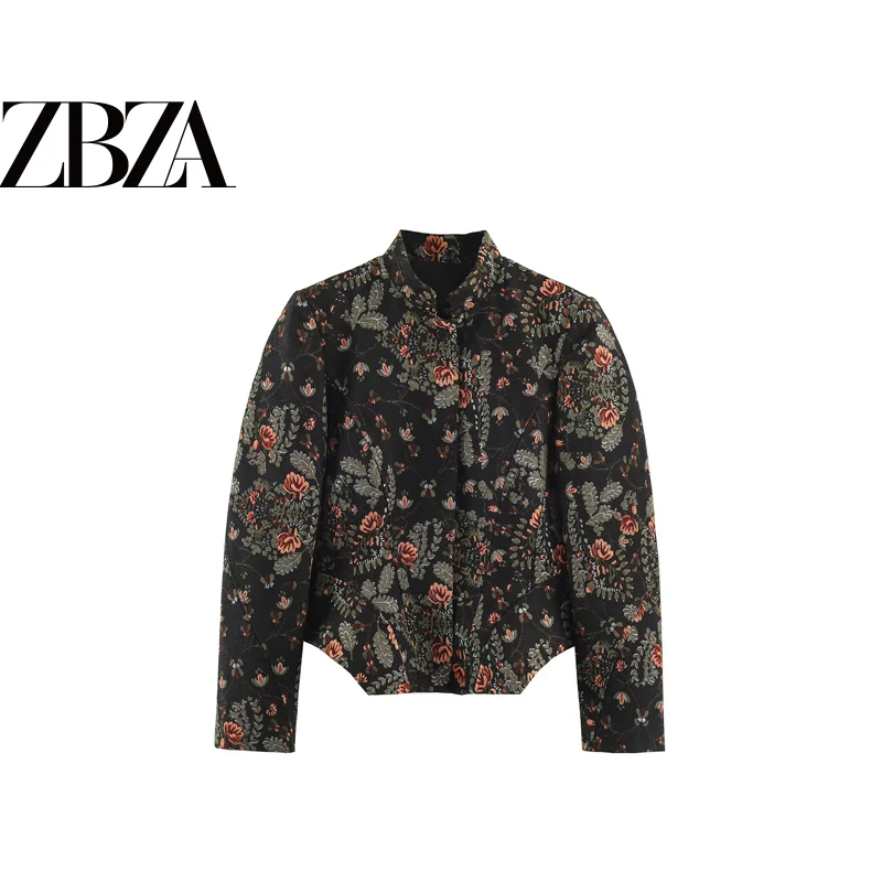Fashionable Printed Nine-Point Short Skirt Hem Jacket Women's Polyester Standard Fit Short Coat Button Closure Autumn 2026