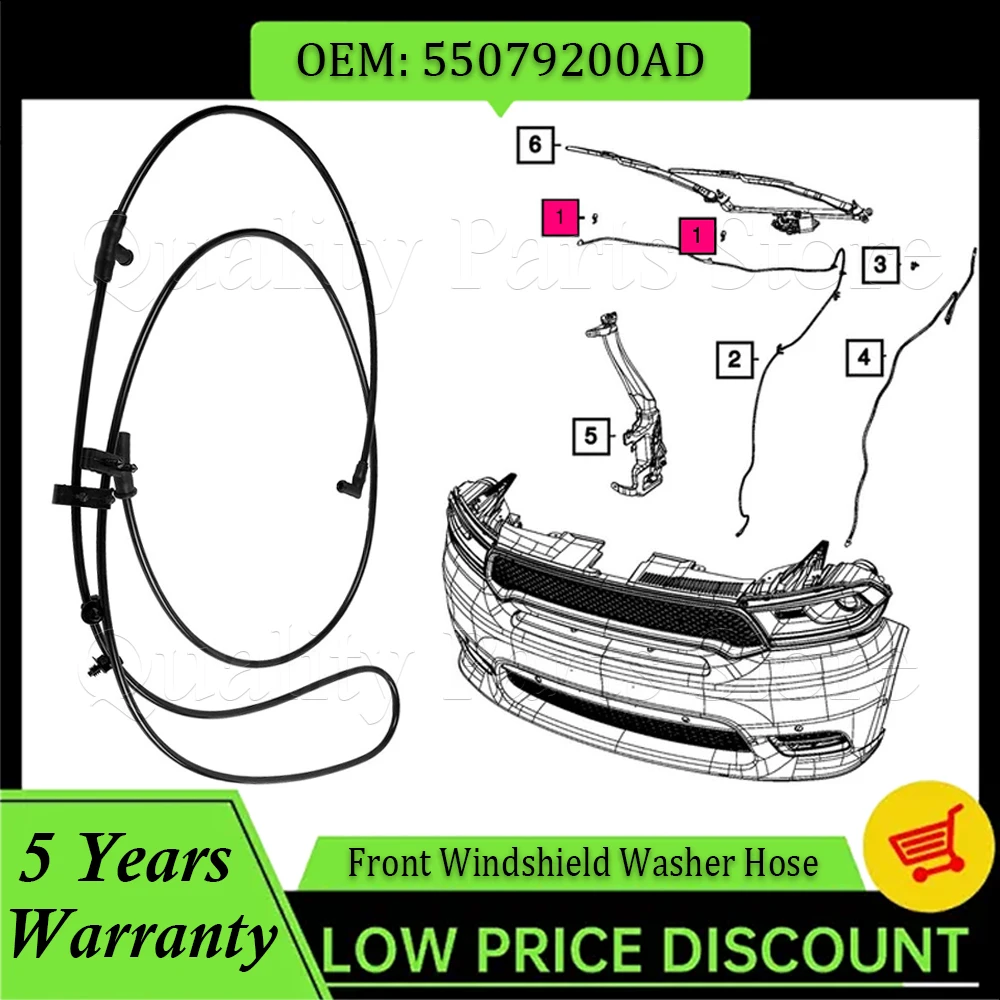 

Front Windshield Washer Hose 55079200AD For JEEP GRAND CHEROKEE 2011-2018 For DODGE DURANGO 2011-2018 Windshield Washer Hose New