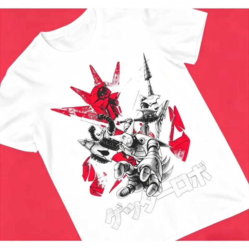Getter Robo Super Robot Manga Graphic T-shirt Vintage Washed Retro Mecha Unisex Oversized Crew Neck Cotton Short Sleeve Summer