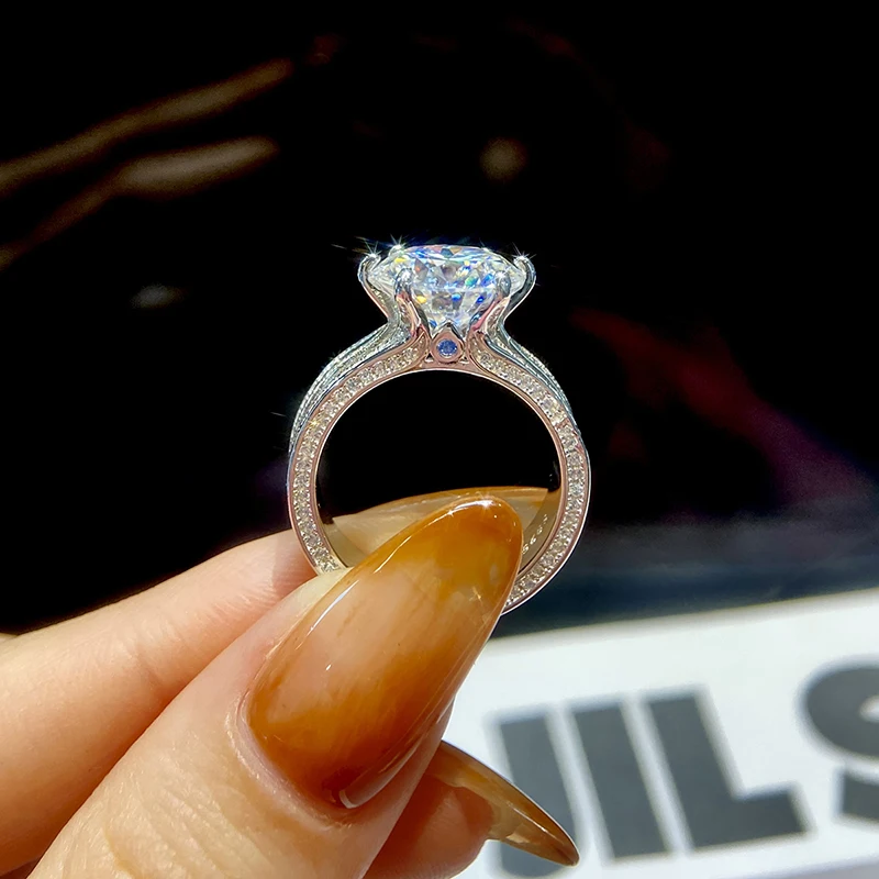 GRA 5CT Sparkling Certified Moissanite Diamond Wedding Rings For Women Real 925 Sterling Silver Champagne Color Luxury Jewelry