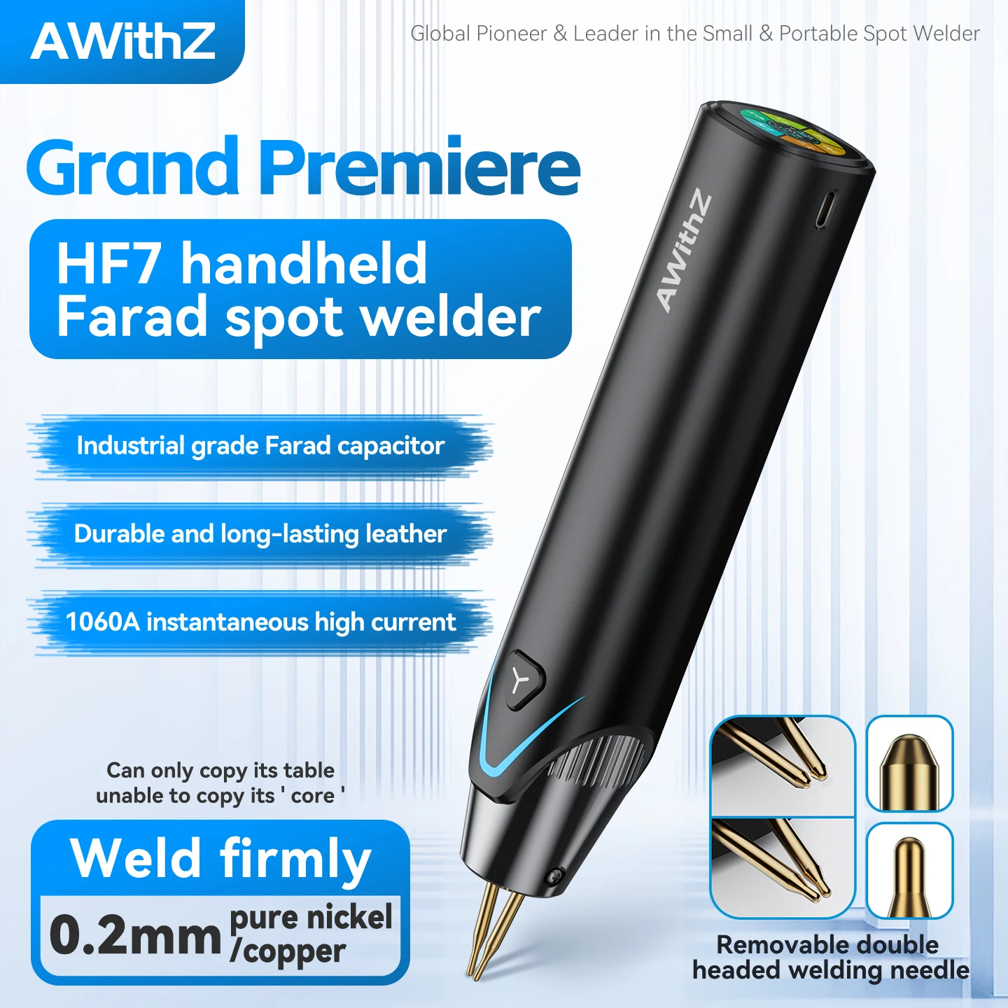 AWithZ HF7 Portable Supercapacitor Spot Welder, Handheld Mini Welder for DIY 18650 Battery Packs, Nickel Strip & Stainless Steel