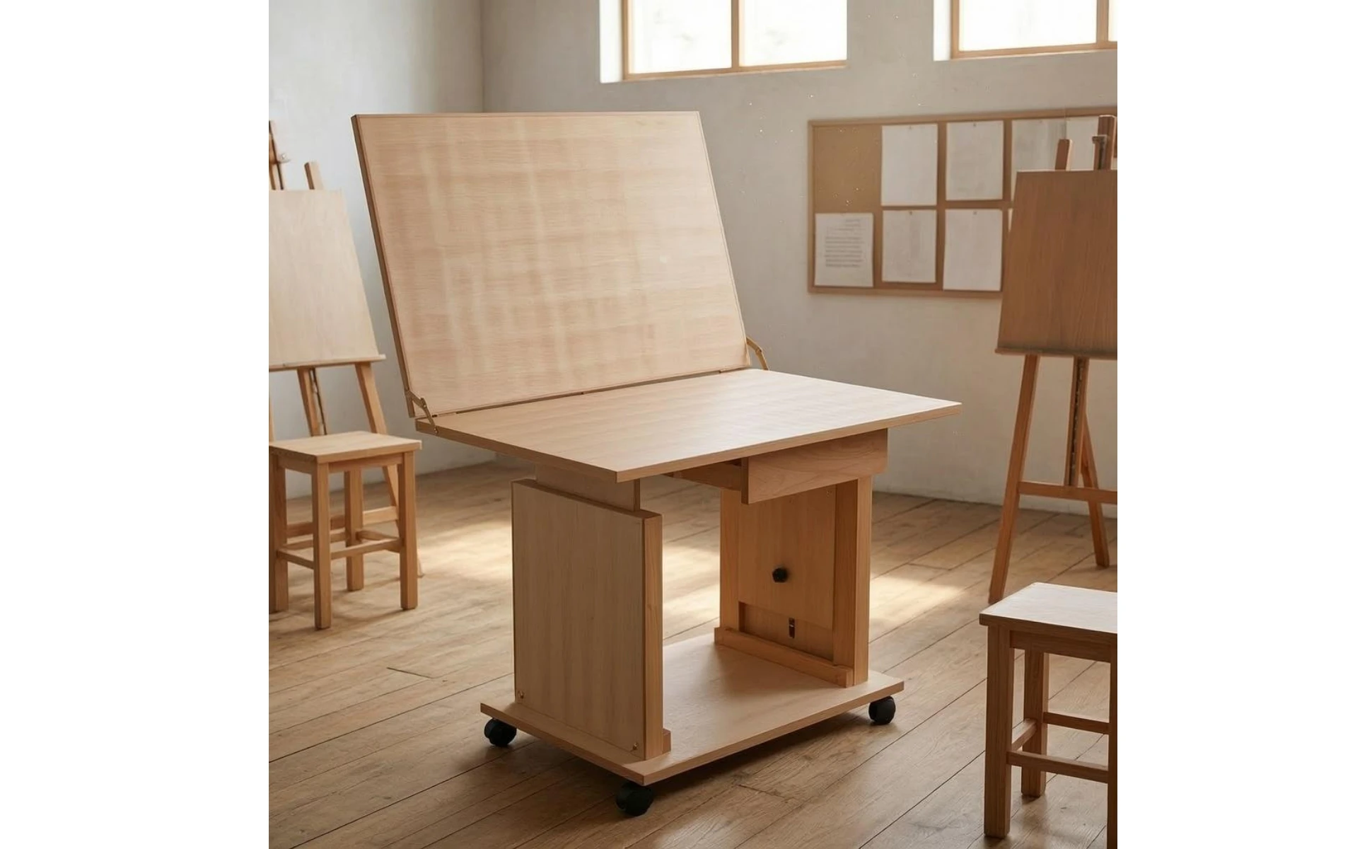 Adjustable Still Life Table Beech Wood Tilting Drawing Table Studio Furniture Easy Assembly Storage Drawers for Sketching