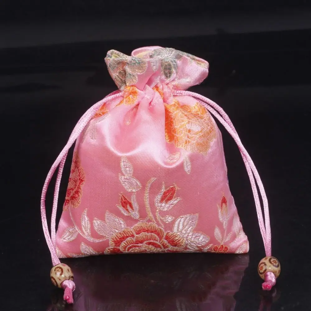 Floral Embroidery Flower Drawstring Bag Chinese Style Coin Purse Jewelry Packing Bag Ethnic Style Bucket Bag Festive Sugar Bag