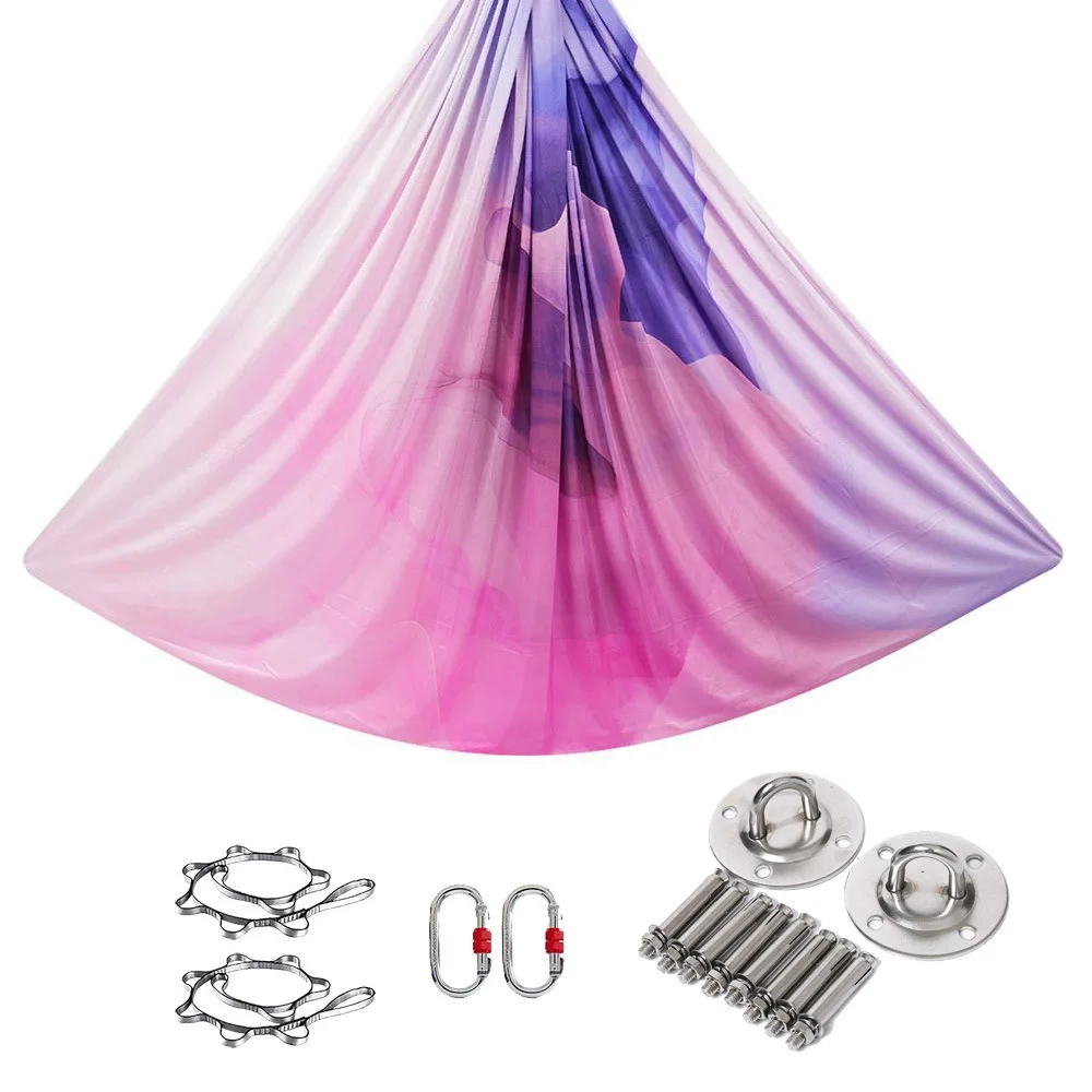 サーカスアクロバットフライヨガ低ストレッチホワイトフィットネス生地ハンモック空中ヨガキットロゴ付き