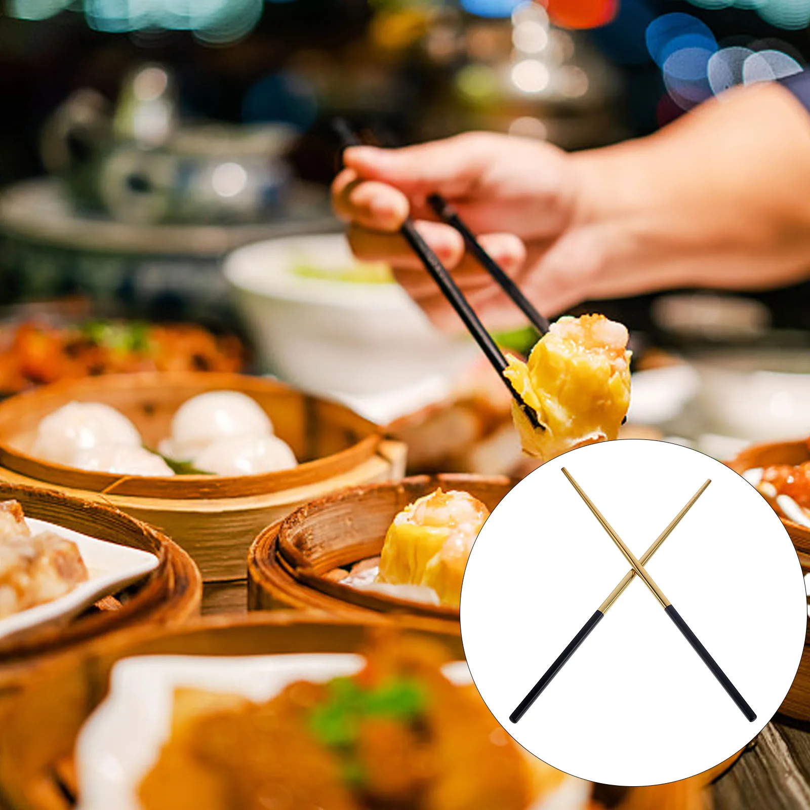 

Stainless Steel Chopsticks 1 Pair Anti-Slip Ergonomic Black Gold Reusable Kitchen Travel Camping Lightweight Household Metal