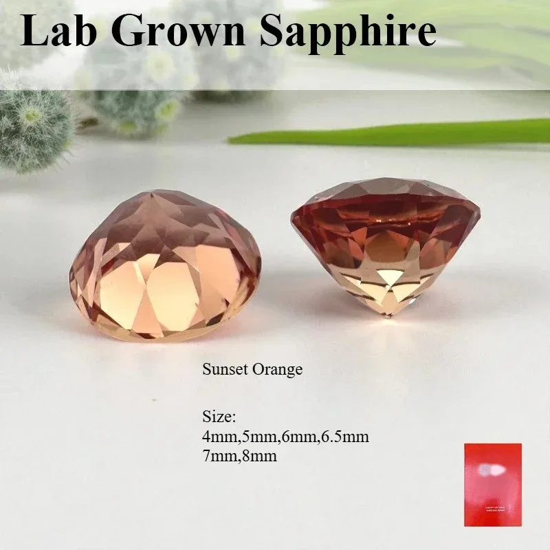 M-L-Round Cut Lab Grown Sapphire Sunset Orange Loose Gemstone Pass Diamoand Tester For Jewelry Diy Making Selectable  Certifi