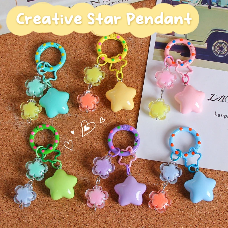 Colorful Star Keychain Cartoon Resin Star Keychain For Women Girls Earphone Case Pendant Backpack Decoration Accessories Gifts