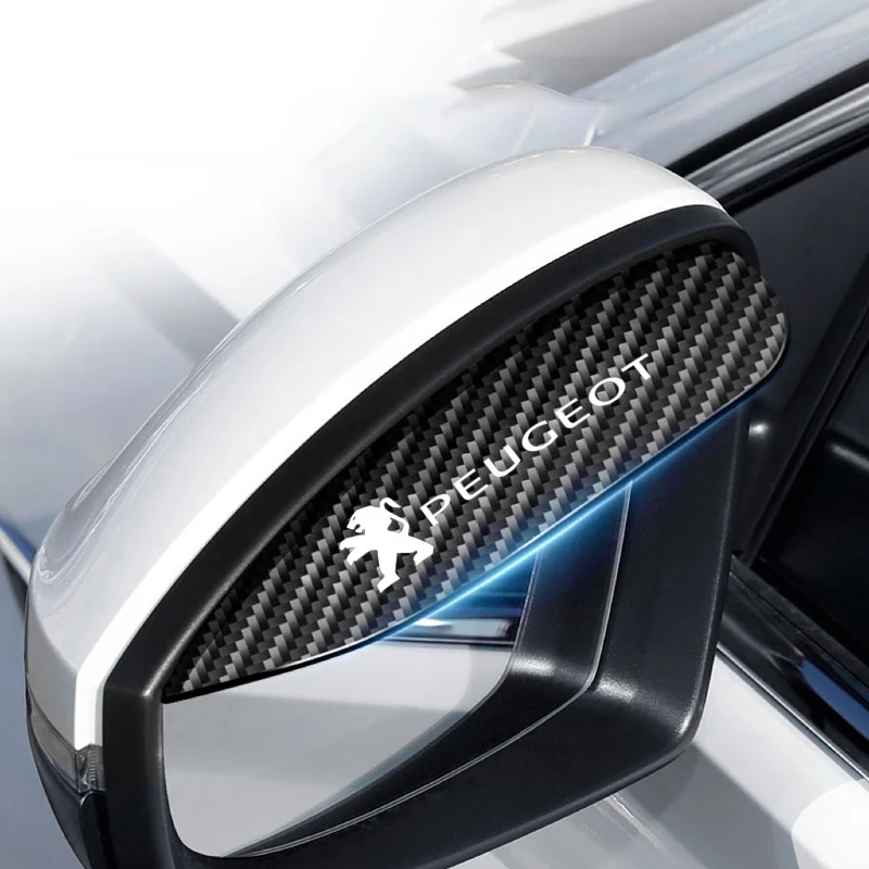 2PC Car Rearview Mirror Rain Eyebrow Carbon Fiber Pattern For Peugeot 308 206 208 207 307 3008 2008 508 407 301 2008 Accessories