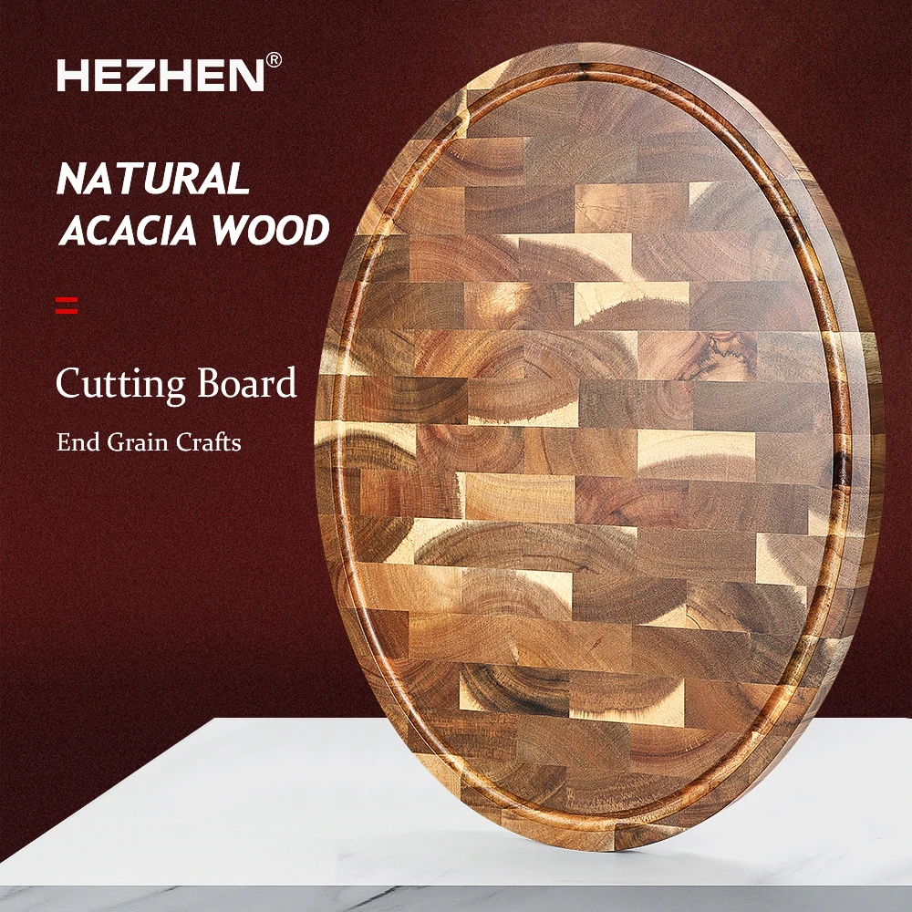 HEZHEN Cutting Board Oval Shape Acacia Splicing Kitchen Accessories Cooking Tools Double-sided Use Chopping Board