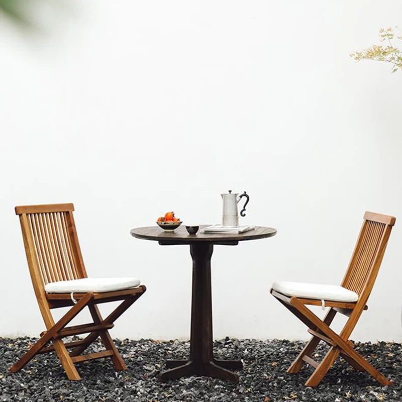 

Guesthouse Outdoor Solid Wood Foldable Chairs Balcony Courtyard Leisure Resort Hotel Foldable Teak Dining Chairs Tea Table Set