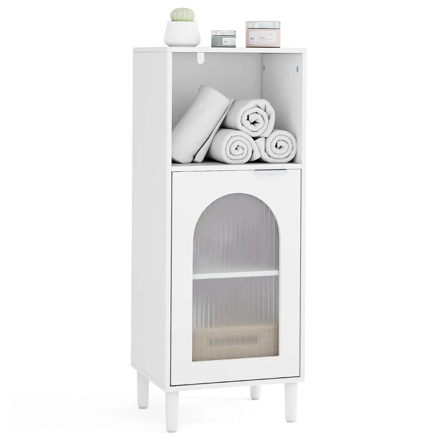 

Wood Bathroom Cabinet Adjustable Shelf Glass Door Anti-Tip Legs Narrow Storage 14x12x35.5", Customized