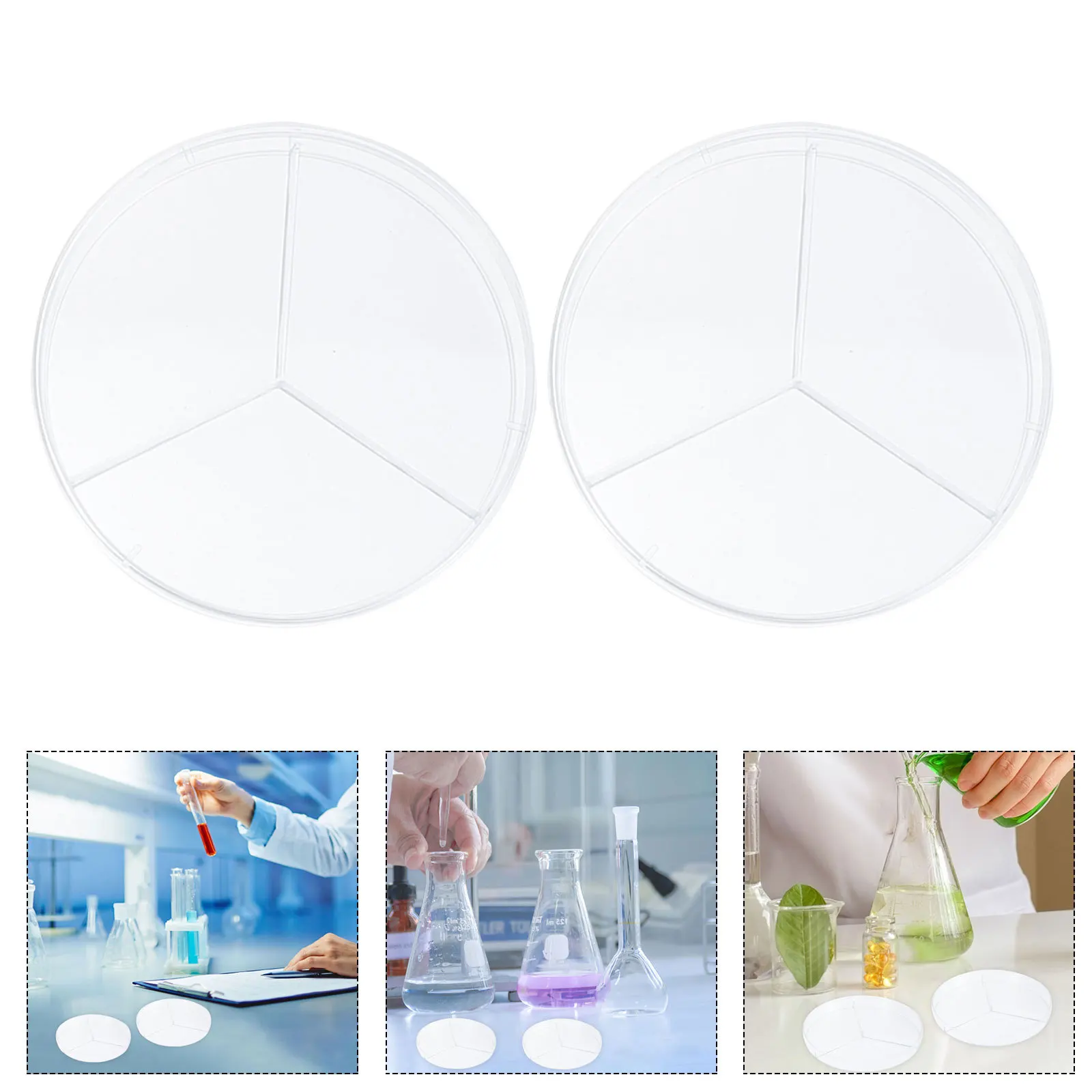 Placa de Petri de cultivo de bacterias, platos de plástico transparentes de tres compartimentos para ciencia de laboratorio, placa de Petri de tres compartimentos, 10 Uds.