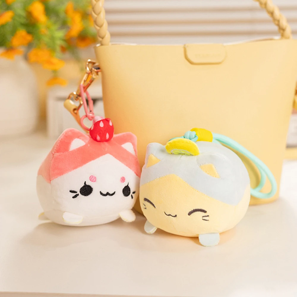 Simulation Strawberry Kitty Cat Pendant Plush Toys Bag Charm Lemon Cat Stuffed Animal Backpack Accessory Christmas Birthday Gift