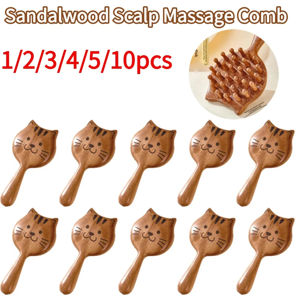 Kätzchen Kopfhaut Massagebürste Cartoon Sandelholz Kopfhaut Meridian Kämme Heimgebrauch Körpermassage Guasha Schaben Kamm Meridian Kämme